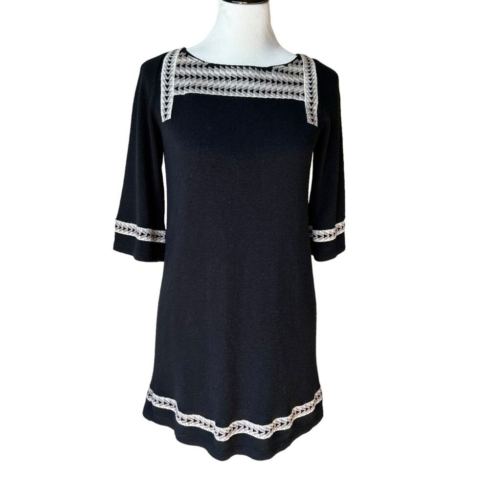 Anthropologie THML embroidered black knit mini dress sz S